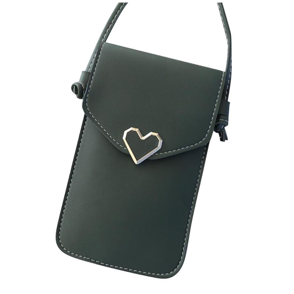 Touch Screen Mobile Phone Bag Womens Phone Bag Touchable Leather Change Bag Crossbody Mini Shoulder Bag Wallet: Green