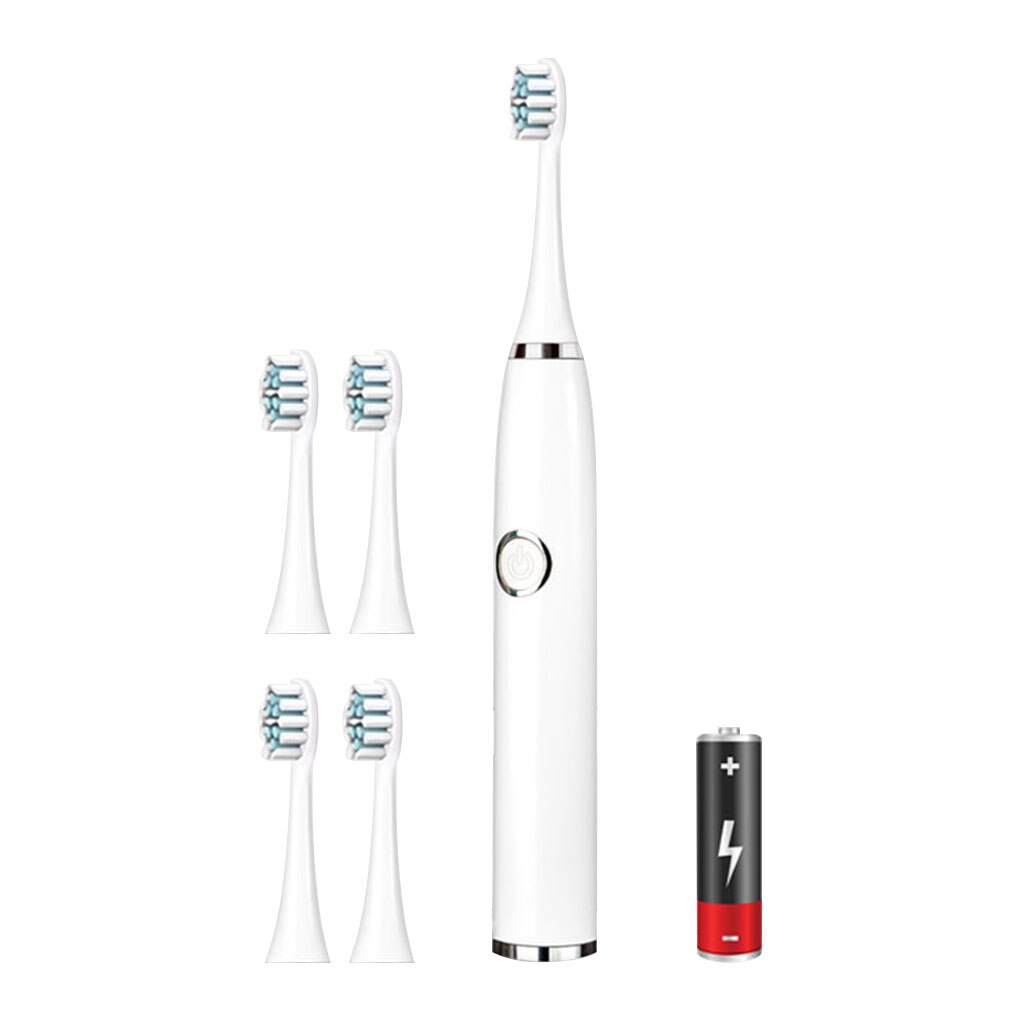 Brosse à dents électrique Super sonique pour adultes et enfants, avec minuterie intelligente, pour le blanchiment, IPX7, étanche, batterie AA remplaçable: White 5 Heads