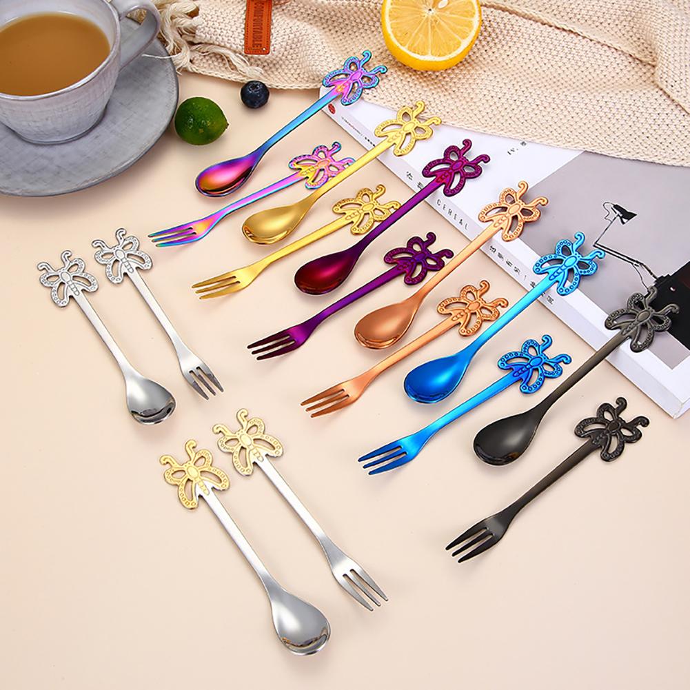 Bärbar butterfly stil rostfritt stål te dessert sked gaffel köksservis
