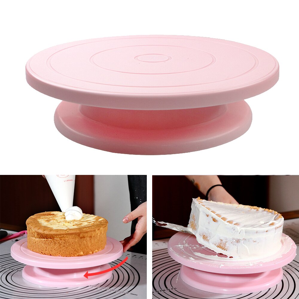 Plato giratorio de plástico para Tartas, soporte para decoración de pasteles, antideslizante, redondo, giratorio, para cocina, herramienta para hornear Pan