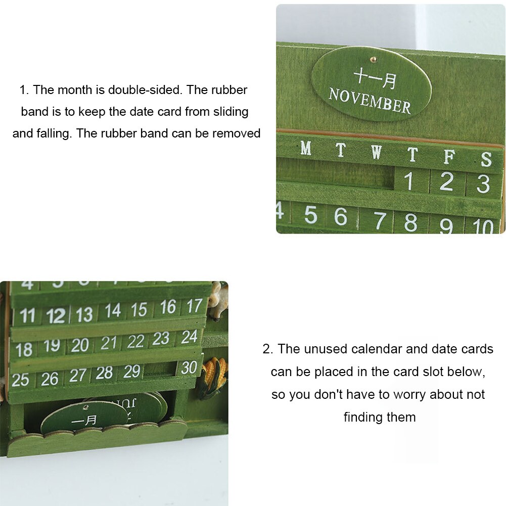 Dyr træ kalender håndværk genanvendelig praktisk permanent evig væg ophængning manuel hjemmekontor dekorative blok vintage kunst