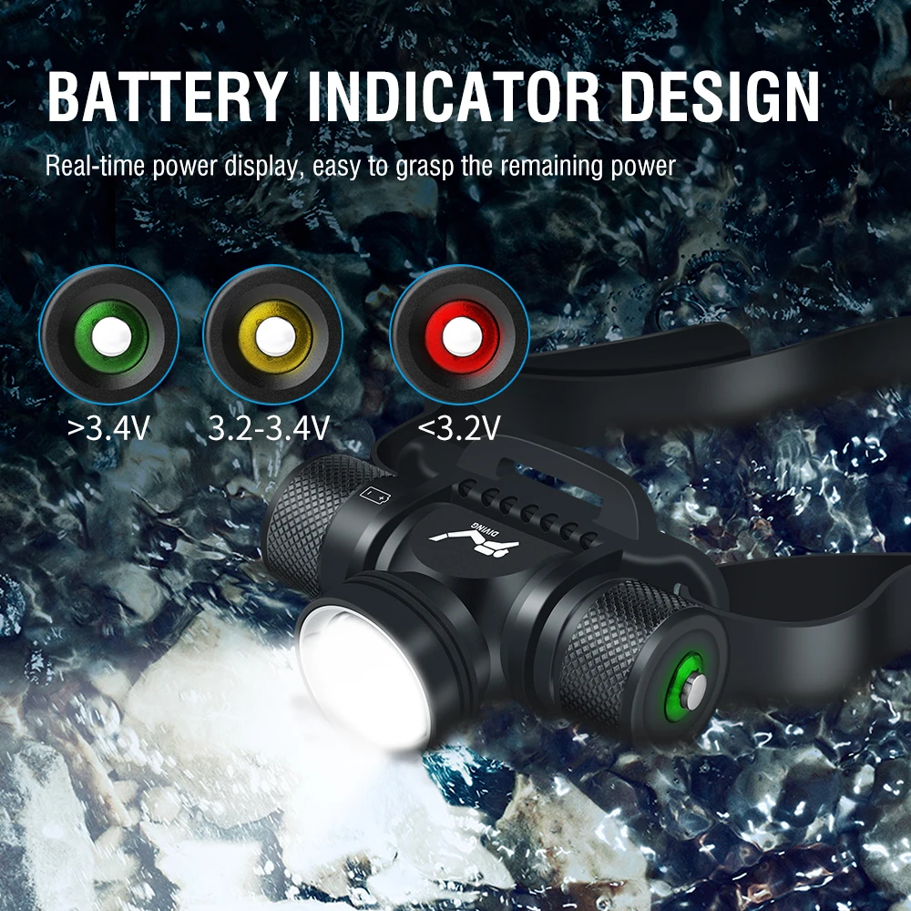 BORUiT HP900 buceo LED faro potente 800LM IPX8 impermeable faro bajo el agua 60M cabeza de buceo antorcha