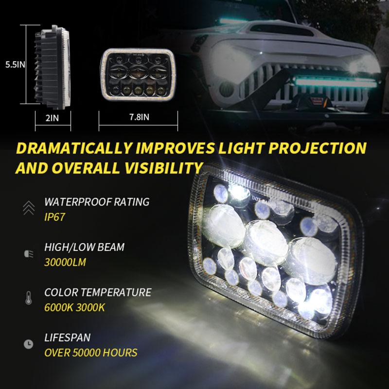 7X6 5X7 Inch 300W Led Koplampen IP67 Waterdichte Auto Licht Werk Licht Dagrijverlichting voor Jeep Wrangler Yj Cherokee Xj