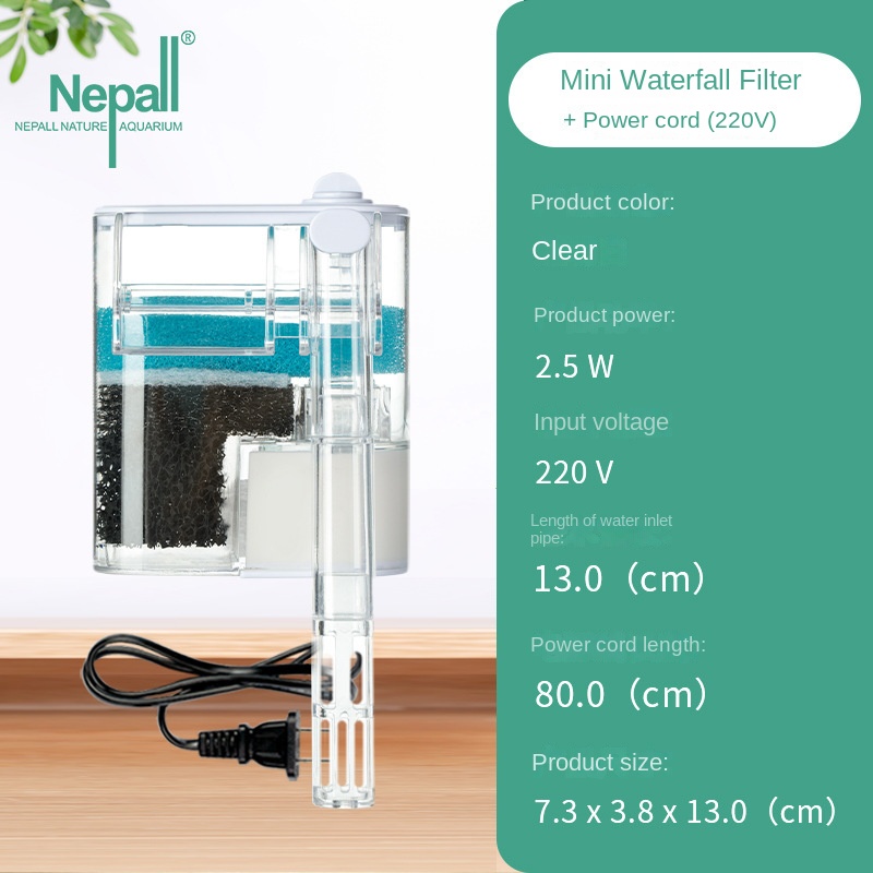 Nepall Aquarium Filter Wasserfall Sauerstoff anreicherung Wasser aufbereitung zyklus leise Drei-in-Eins kleine Wand filter box: Black