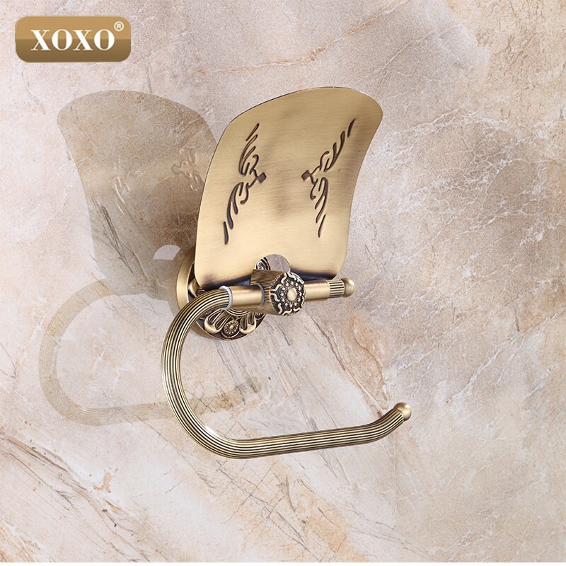 XOXO Bathroom Toilet Paper Holder With Cover Antique Brass Roll Tissue Rack Carved Pattern Base Paper Shelf Wall Mounted15086B