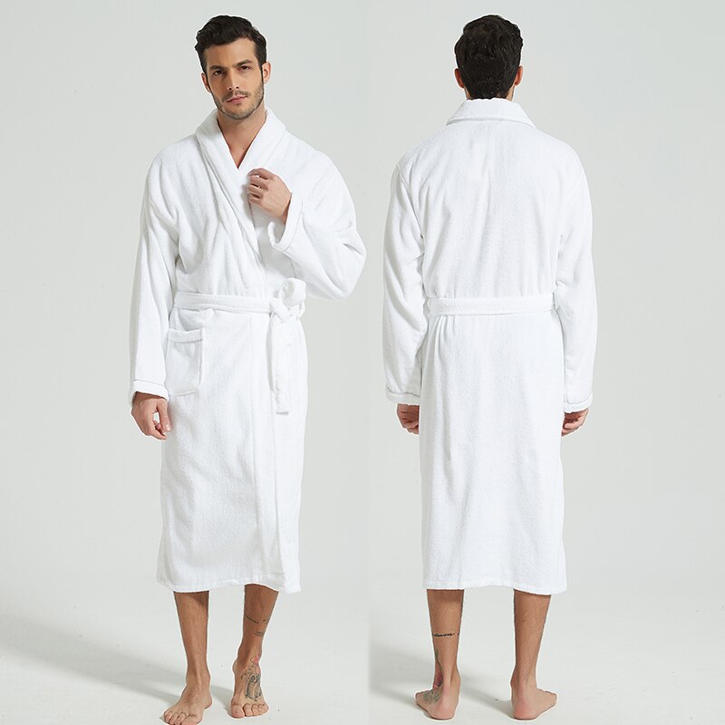 Badstof Heren Badjas Badstof Badjas 100% Katoen Liefhebbers Hotel Gewaden Mannen En Vrouwen Gewaad Badjassen Zachte Sleeprobe: white / M 158-170cm