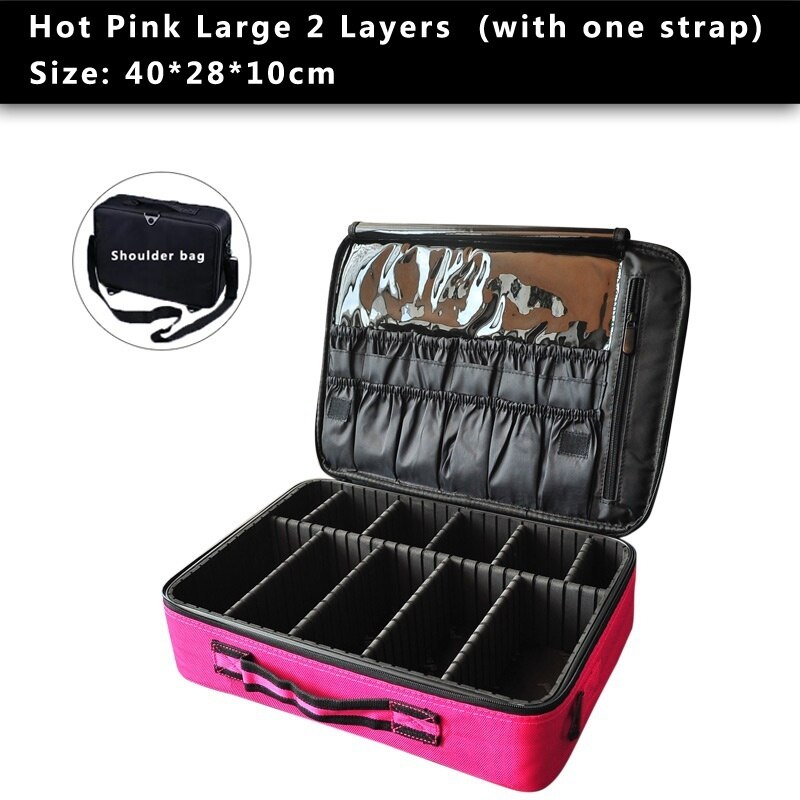 Make Up Bag Makeup Case Makeup Organizer Bolso Mujer Cosmetic Case Large Capacity Storage Bag: hot pink L 2 layer