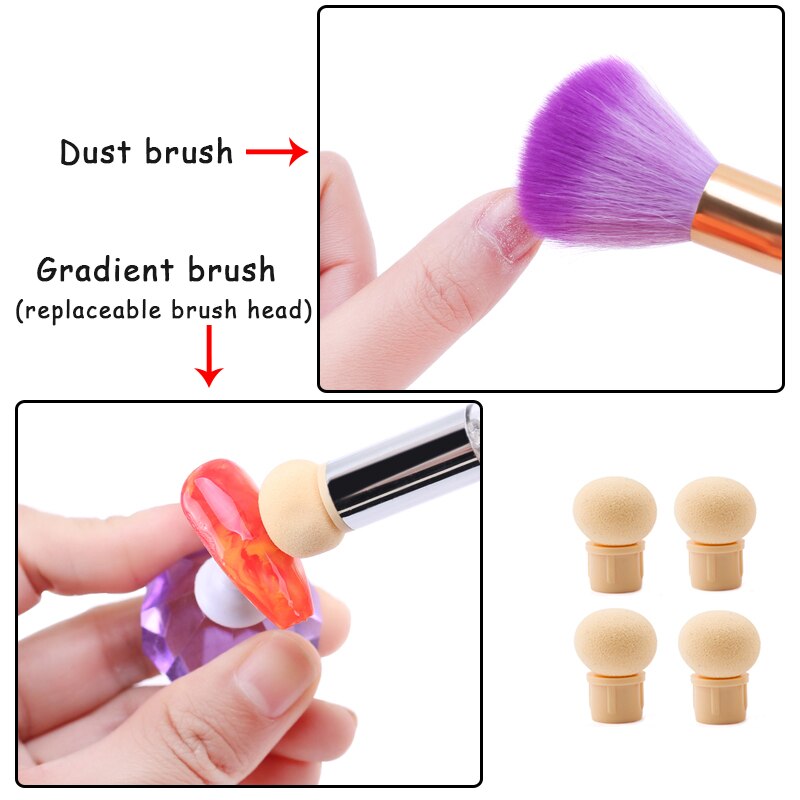 1 Set Double-headed Gradient Brushes Dust Brush Acrylic Rhinestone Sponge Nail Art Brush For Ombre Gradient Nails Manicure Tool