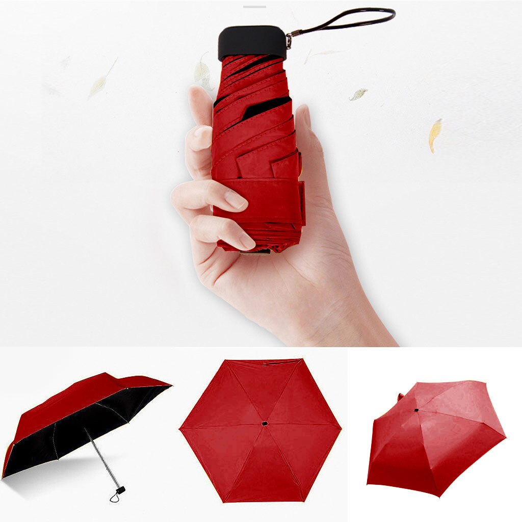 Mini Women Pocket Small Umbrella UV Paraguas Sun Umbrella Rain Windproof Light Folding Portable Umbrellas For Boy Girl: Red