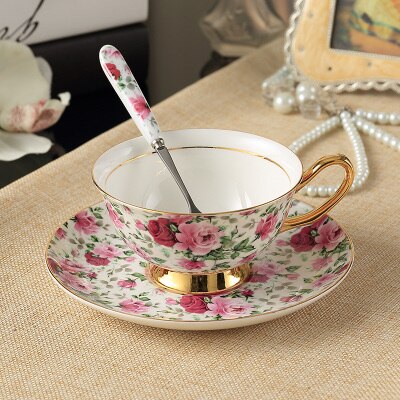Tasse à café en Porcelaine, 5 Couleurs, Soucoupe, cuillère, Un Ensemble de Tasses à thé à Fleurs, Tasse et Soucoupe en Porcelaine européenne pour Tasse à café, Cadeau