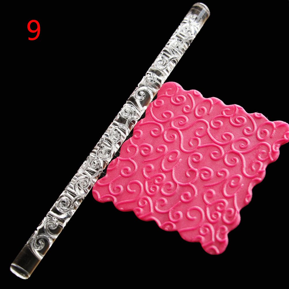 15Styles Acrylic Rolling Pin Fondant Cake Impression Rolling Pin Pastry Roller Embossing Kitchen Baking Decor Tool: 9