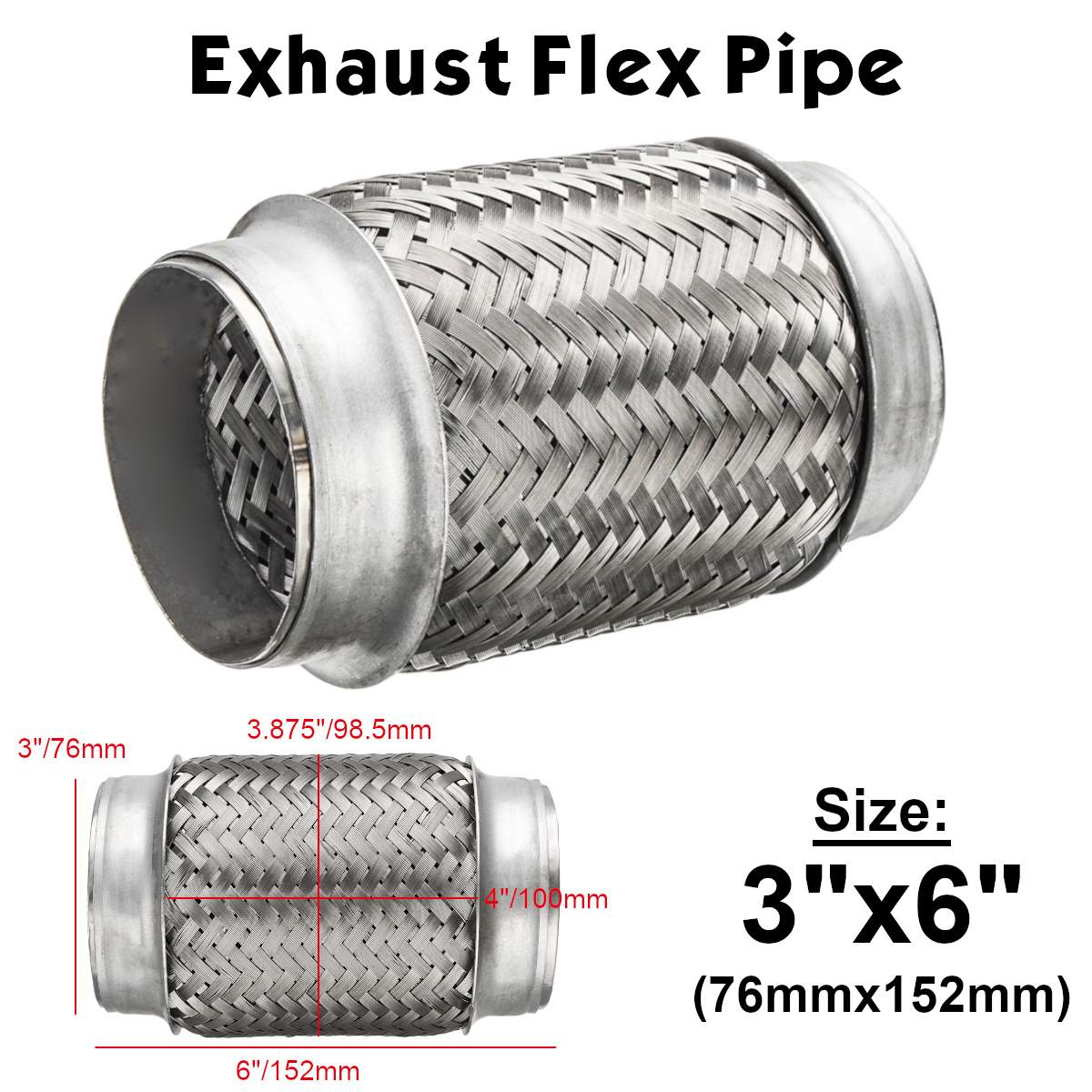 76mm*152mm Exhaust Flex Pipe Weld On Stainless Tail Flexi Tube Double Braid 3"x6" Car Accessories