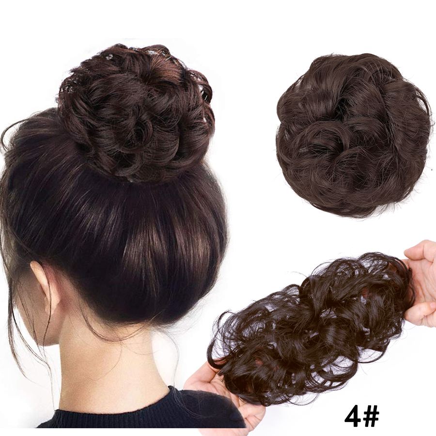 Syntetisk hår knold updo hair extensions rodet knold hår stykke hår scrunchies bølget hestehale hårstykker hår tilbehør til piger: 4