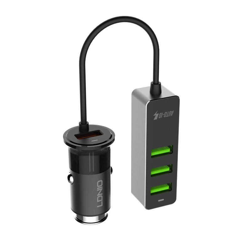 LDNIO USB Car Charger 4 Ports FAST QC3.0+2.4A+3.1A Universal USB Fast Adapter with 120CM Extension Cord Cable for MPV Car Phone