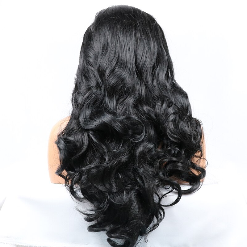Synthetic Lace Front Wigs 1B Color Long Body Wavy Futura Hair With Natural Hairline for Black Women Daily Wear