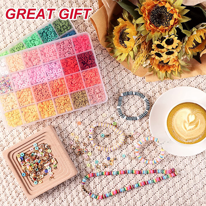 2 cajas de 24 cuentas de arcilla de Color arcoíris, Kit de fabricación de pulseras para fabricación de joyas, Kit de accesorios de cuentas de letras, suministros hechos a mano DIY