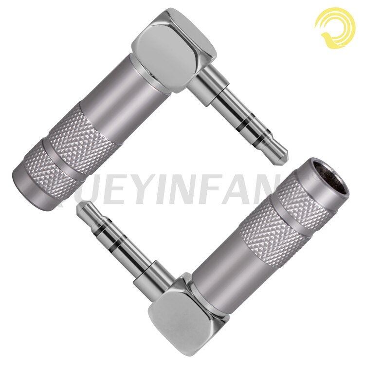 Queyinfang 3.5mm kobberstik stereo 3 poler 3.5mm hanstik 90 grader forkromet 3.5mm 3- polet retvinklet stik: Sølv / 20 stk