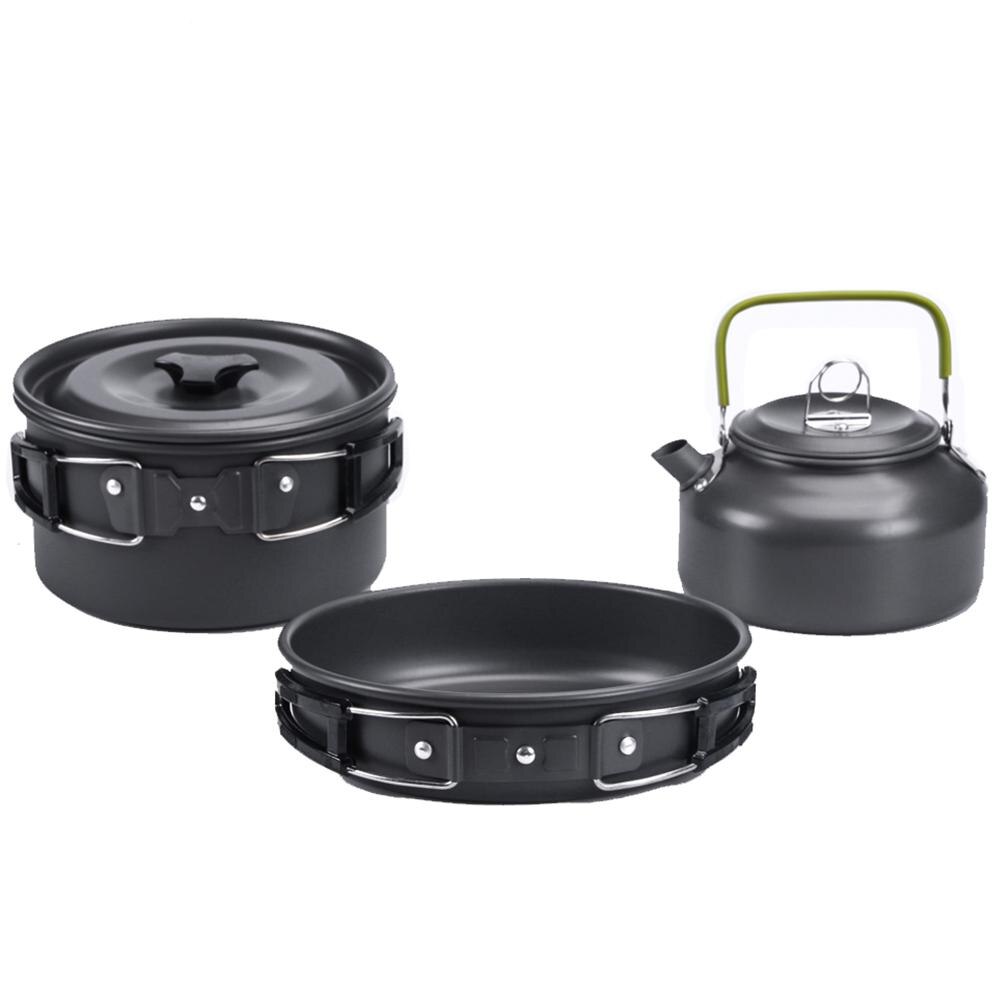 Backpacking Hiking Picnic Fishing Cooking Mess Kit Camping Cookware Water Kettle Pan Sets Alumina Cooking Kits Utensils Hiking: Green