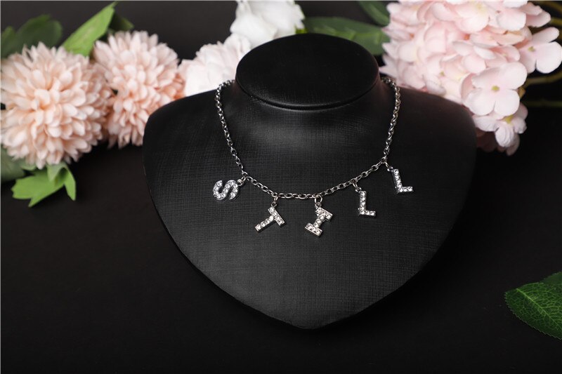 Hiphop DIY Cuban Necklace Rhinestone Letter Necklace Women Gothic Statement Necklace Jewelry Own Style: 8