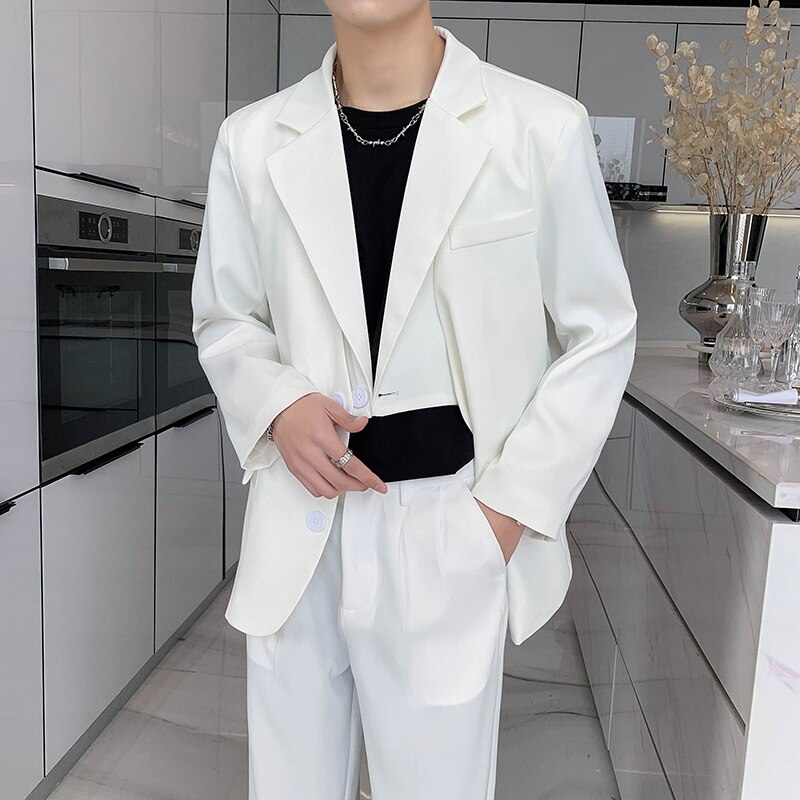 Blazers homens streetwear negócios escritório moda solto casual chique blazer terno jaqueta nicho masculino net celebridade modelagem terno casaco