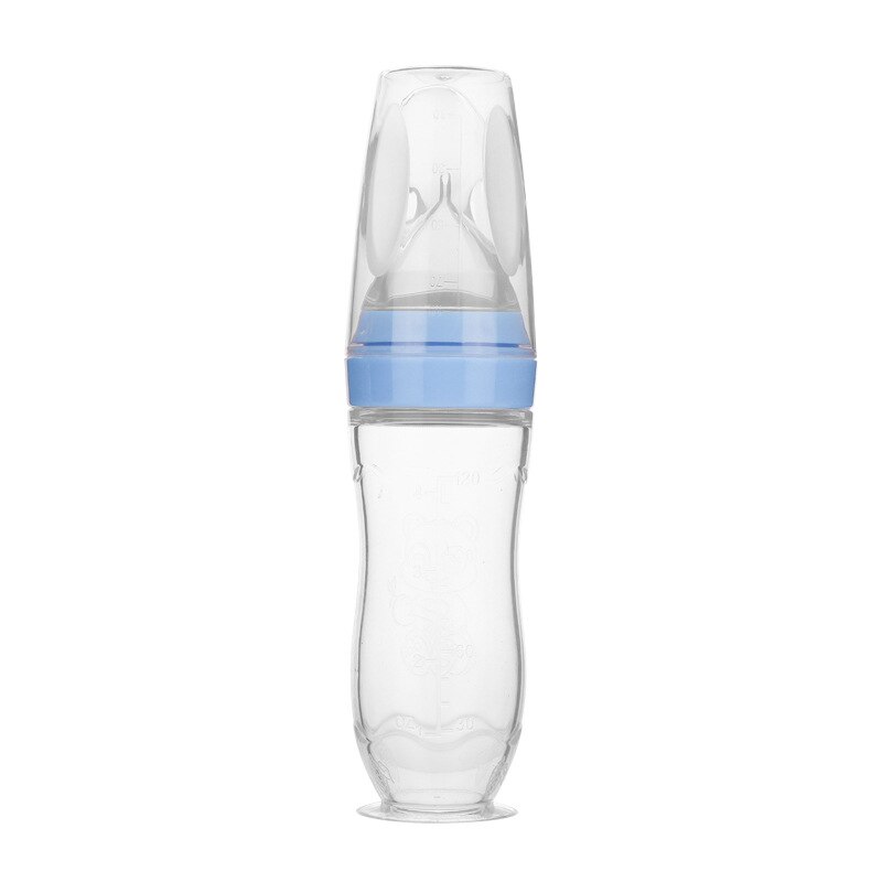 120Ml Veilig Pasgeboren Baby Zuigfles Peuter Siliconen Squeeze Voeden Lepel Melk Fles Baby Training Feeder: Blue With suction