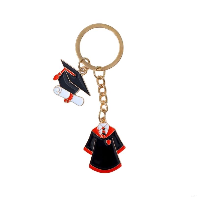 652F Academic Dress and Mortarboard Key Ring for Graduates and Educators Student Jewelry Graduation Ceremony Souvenir: Red