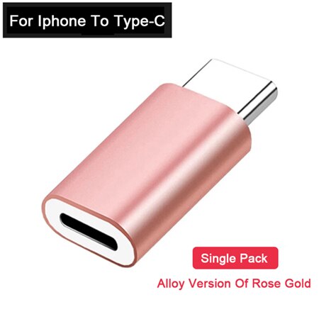 Dla błyskawicy Pin do typu C USB-C konwerter ze stopu ładowania typu C złącze Adapter telefonu dla iPhone Huawei P30 Xiaomi telefon: Rose Gold