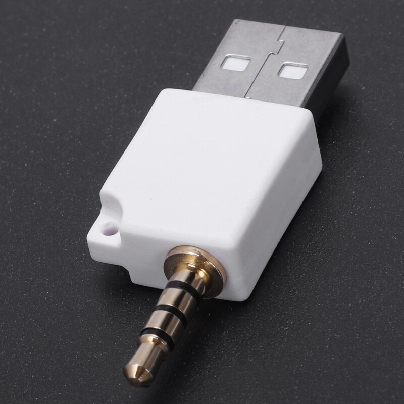 Vit usb 2.0 hane  to 3.5mm hane datasync laddare adapterkontakt för ipod shuffle 2nd 3rd