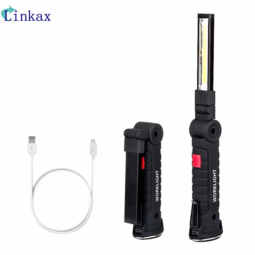 5 Modes COB LED Work Light USB Rechargeable Magnetic Torch Flexible Inspection Lamp Worklight for Camping Ligh built-in battery