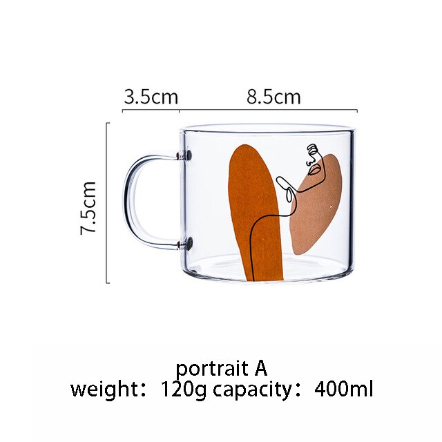 400ml Alphabet Cartoon Heart Pattern Mug Glass Handle Mugs For Milk Coffee Beer Home Office Drinnkware Water Cup Couple: portraitA