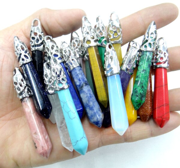 natürliche stein lapis Quarz kristall Opal tiger auge mischen säule chakra Anhänger charms Schmuck machen halskette 10PC