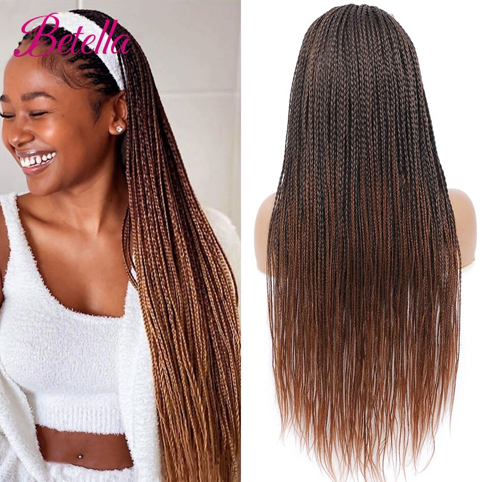 Betella Headband Box Braids Wig Ombre Brown Long Braided African Wig Synthetic Braiding Beauty Hair For Women/Men