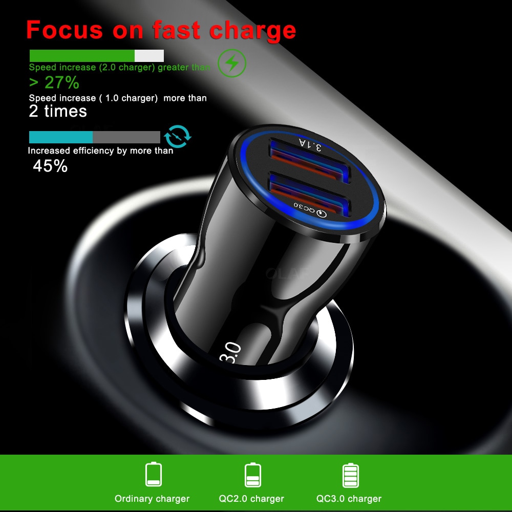 Olaf Quick Charge 3.0 Usb Car Charger 3.1A Metalen Auto-Oplader Mobiele Telefoon Auto Usb Lader Auto Charge 2 poort Voor Samsung Huawei