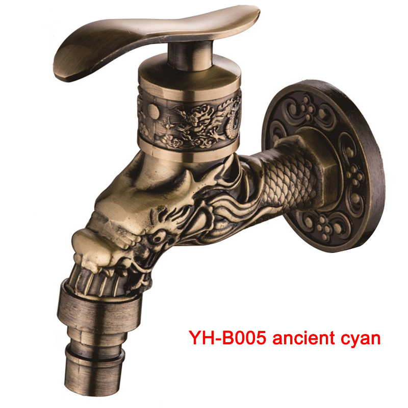Washing Machine Faucet Retro Vintage Carved Home Sink Garden Single Faucet Water Tap DIN889: yh-b005 ancient cyan