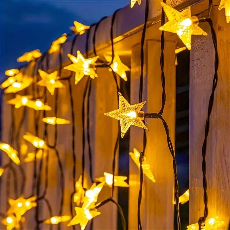Guirnalda de luces solares con forma de estrella para exteriores, luces LED impermeables con energía Solar para Navidad, Patio, jardín, porche, decoración de boda: Azul / 11-15 W