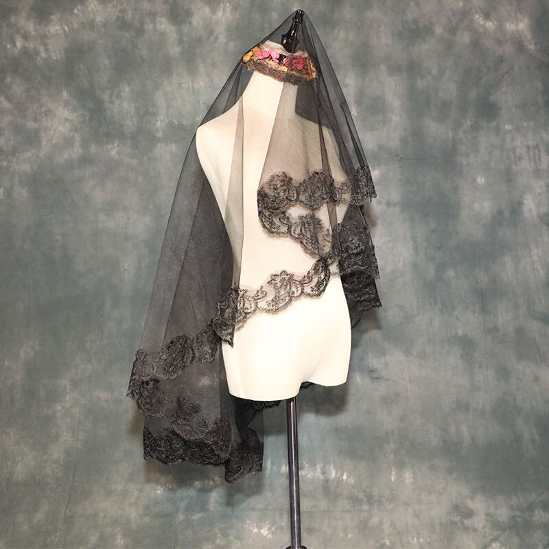 1.5M panna młoda czarny welon jednowarstwowy ślub Vail krótki ślubny welon Appliqued koronkowy biały szampan kość słoniowa welon Accessoire Mariage