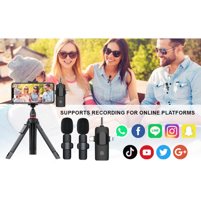 4 In 1 Wireless Lavalier Microphone for iPhone Android 3.5mm for Radio Live Recording Noise Reduction Mini Microph