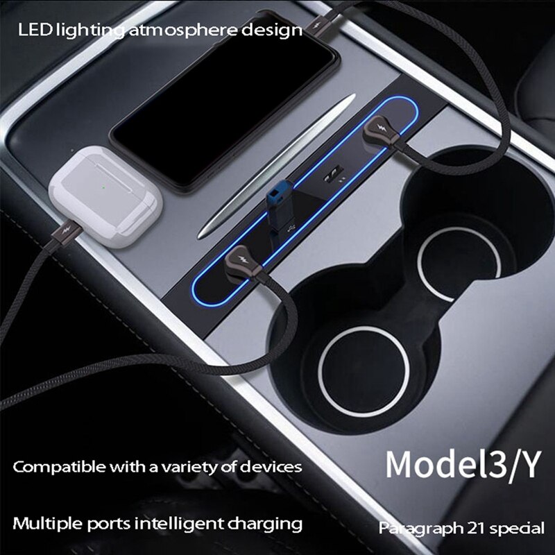27W Quick Charger Intelligent Docking Station Center Console USB Shunt Hub for Tesla Model 3 Model Y