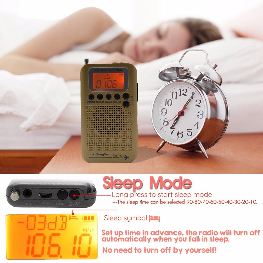 JINSERTA Aircraft Full Band Radio VHF Receiver Portable Radio FM/AM/SW/CB World Band Stereo Recorder with Alarm Clock LCD Screen