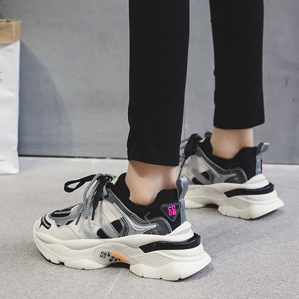 Ins sneakers kvinner trendy chunky dad sko lisser platåsko farge matchende cross-bundne joggesko tenis chaussures 35-43