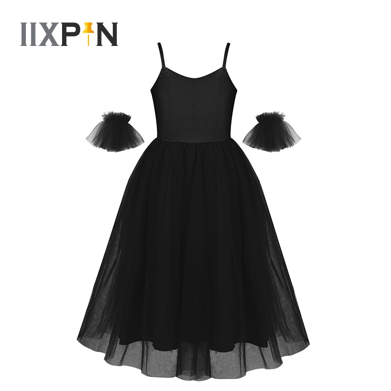 Children Girls Ballet Tutu Dress Romantic Style Tutu Ballet Dance Costumes Ballerina Dress Long Dress with Ruffled Arm Sleeves