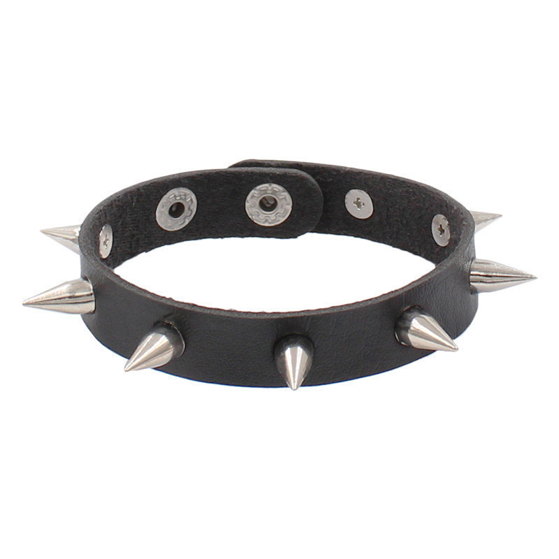2023 Punk estrella picos remache cráneo tachonado pulsera negro Pu pulsera de cuero hombres mujeres joyería gótica accesorios góticos: Chapado en zinc azul