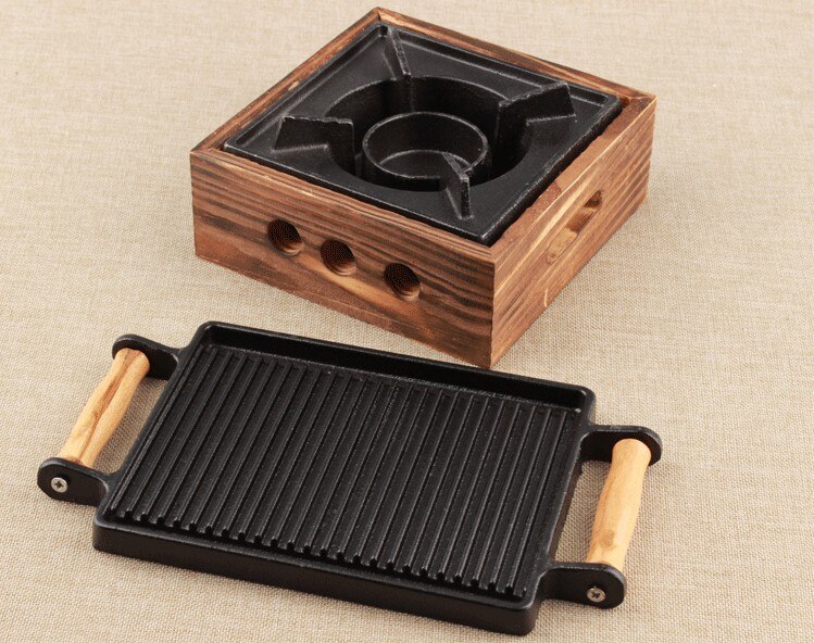 mini barbecue portatile da tavolo in ghisa griglie per barbecue stufa teppanyaki bbq griglia per coppia singola padella e stufa in ghisa 024-1