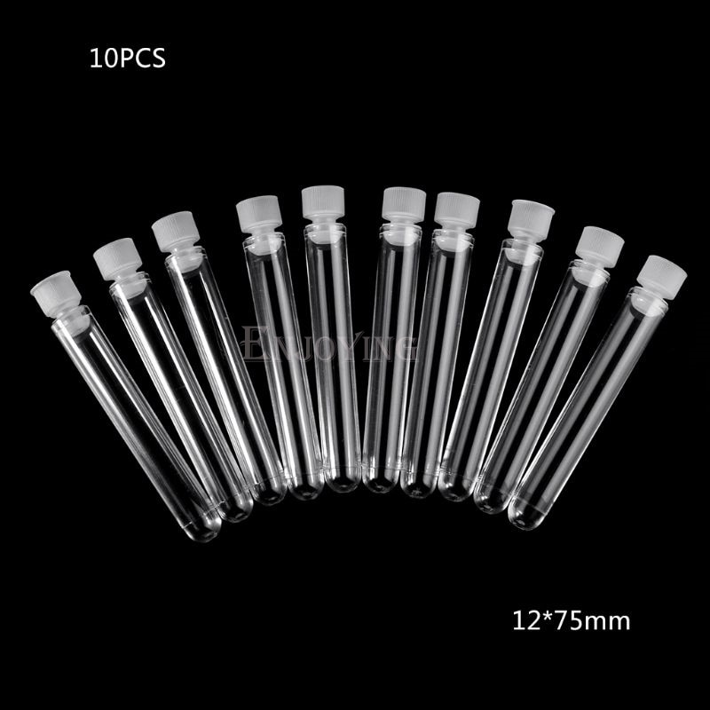 10Pcs Plastic Test Tube With Cap 12x75mm U-shaped Bottom Long Transparent Test Tube Lab Supplies
