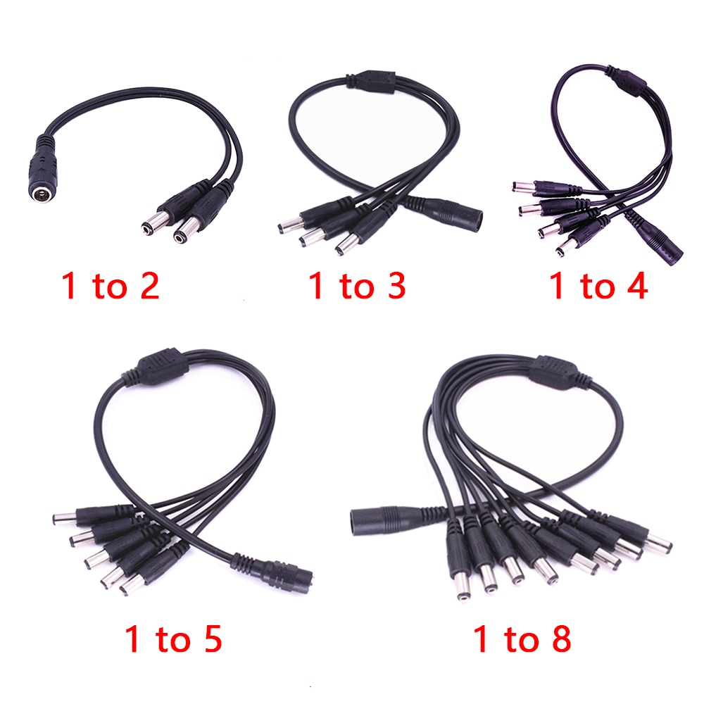 Dc 1 to 2/3/4/5/8 power split splitter kabel 2.1*5.5mm for cctv kamera sikkerhet dvr tilbehør led lys stripe