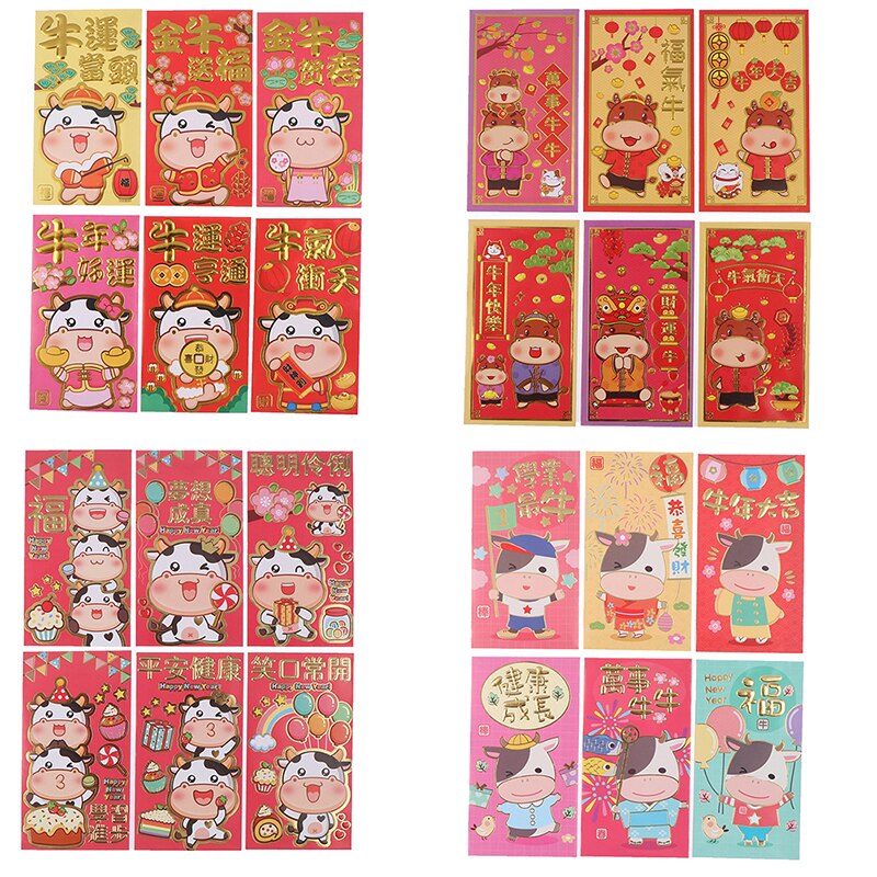 6 Stuks Chinese Ox Jaar Lente Festival Creatieve Rode Envelop Trouwen Rode Envelop