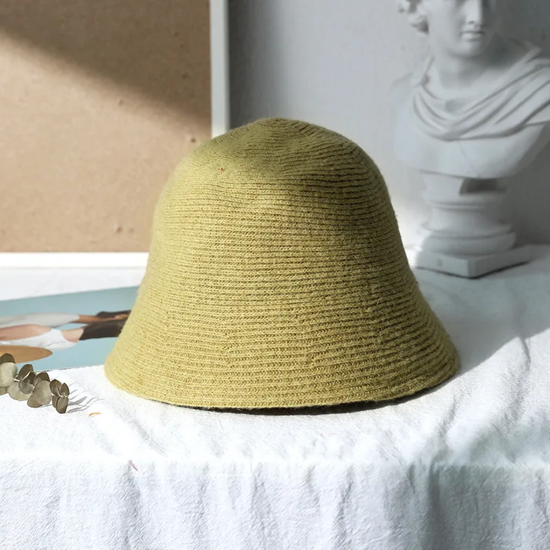 Solid Wool Bucket Hat Women Autumn Winter Fisherman Hat Vintage Knitting Wool Basin Cap: Red