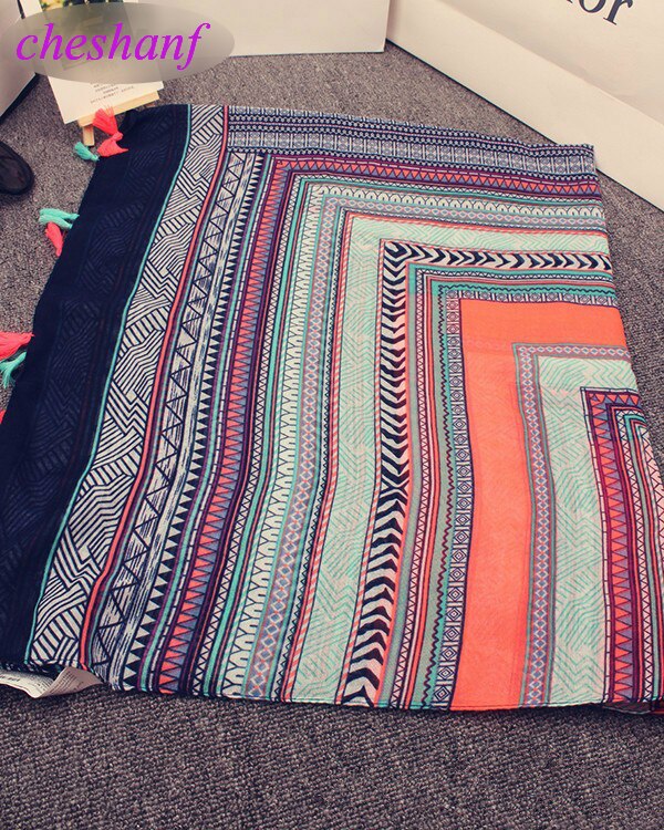 Cheshanf-Pañuelo étnico para la cabeza para mujer, hiyab de , bufandas de estilo español, estilo Hippie bohemio, con patrón geométrico, borlas,