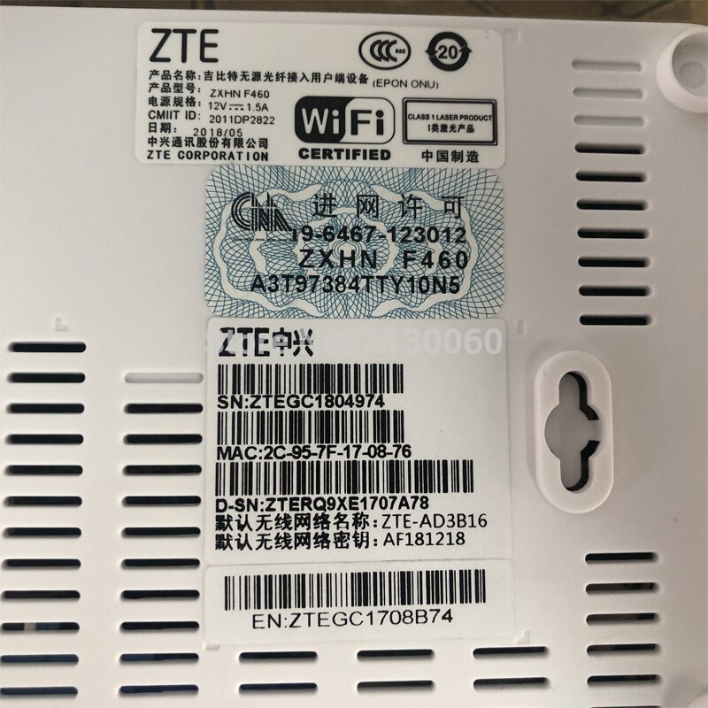 5.0 Versie ZTE F460 ONT ZTE EPON ONU Engels Firmware 4FE + 2Tel + USB + WIFI, ZTE optische netwerk terminal