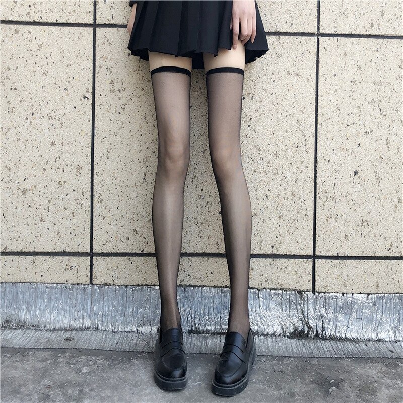Super Dünne transparent Strumpfwaren Über Knie Socken frauen Sommer Strumpfwaren sexy JK Schwarz Oberschenkel Weiß Strumpfwaren